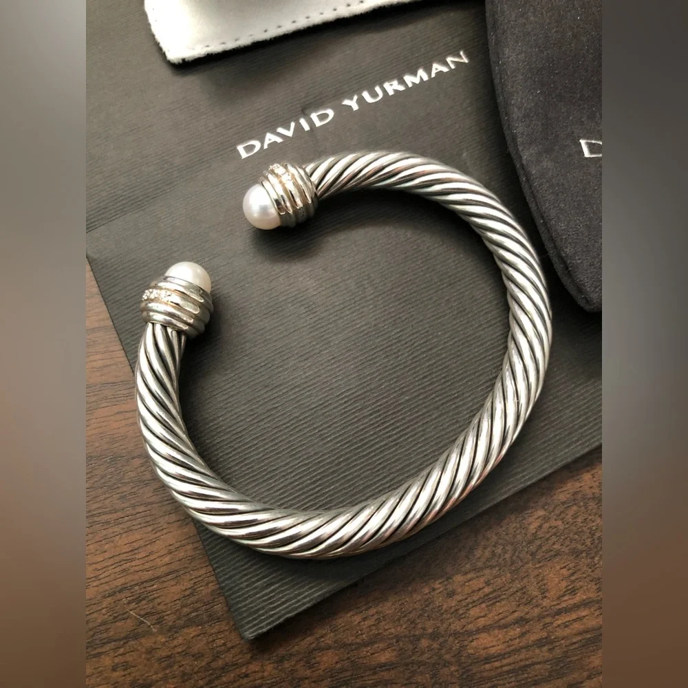 David Yurman Cable Classics Bracelet Sterling Silver, Pearls, Pavé Diamonds - Picture 6 of 9